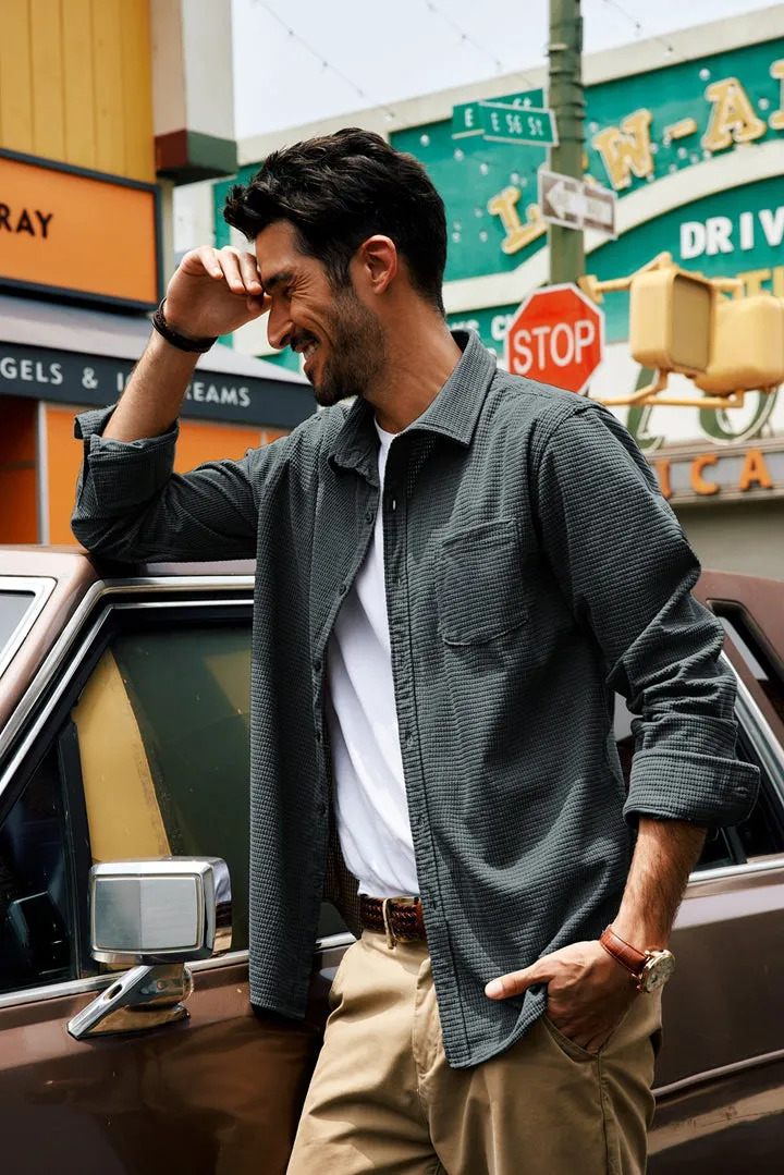 Men Stylish Textured Shirt Long Sleeve Classic Collar Button-up Tops sold by Paul Jones product image thumbnail 2