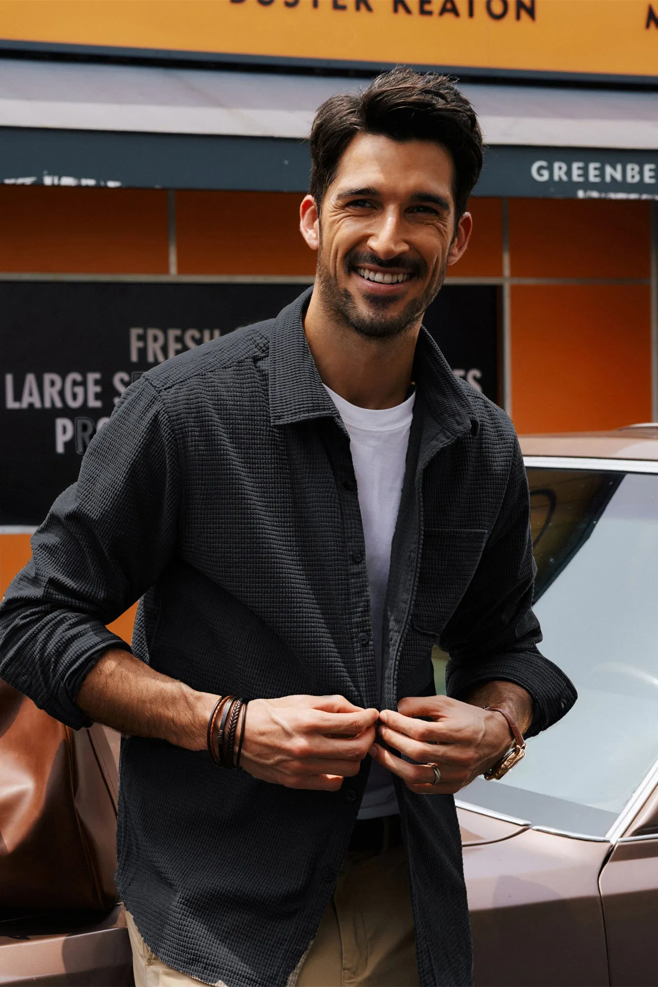 Men Stylish Textured Shirt Long Sleeve Classic Collar Button-up Tops sold by Paul Jones