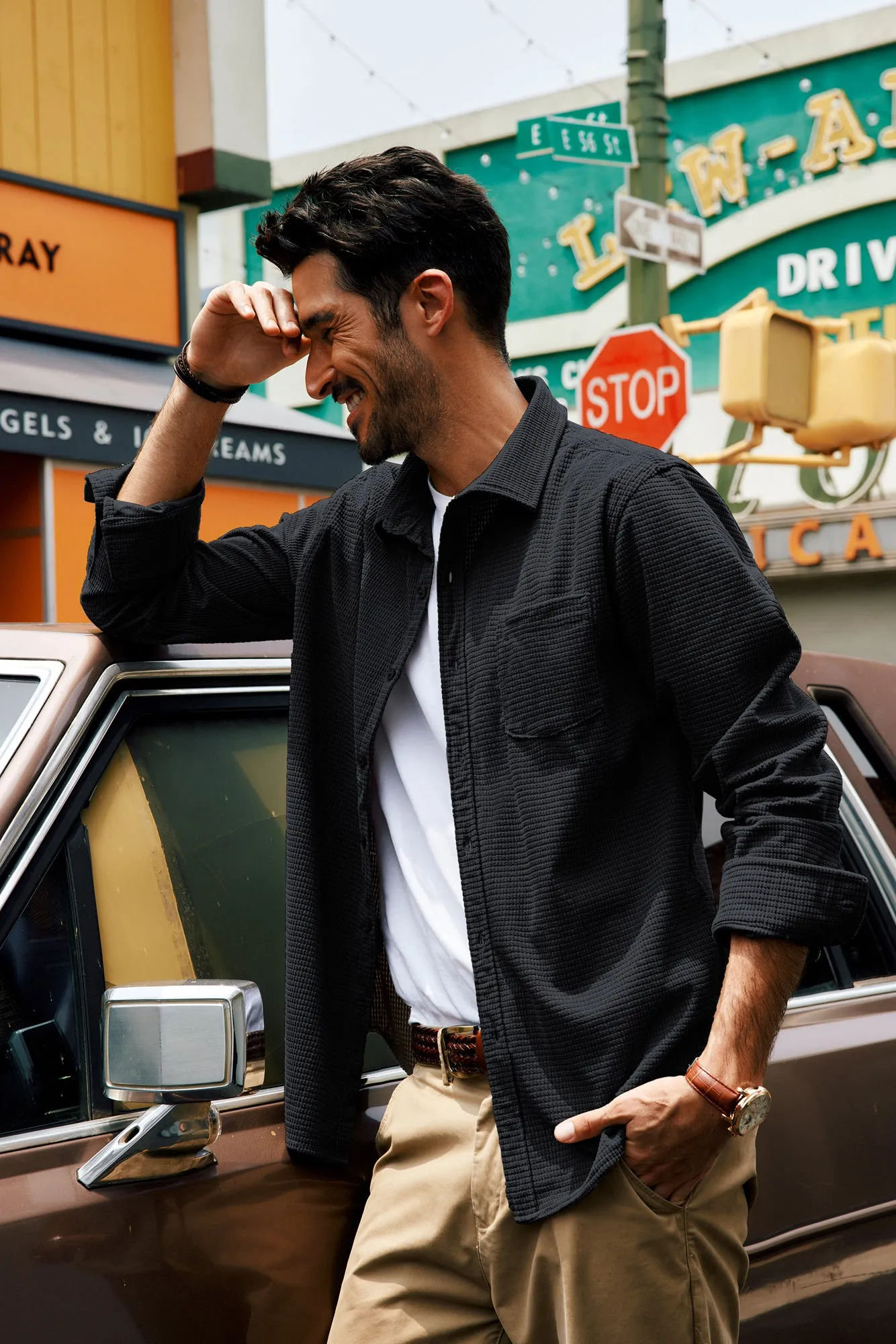 Men Stylish Textured Shirt Long Sleeve Classic Collar Button-up Tops sold by Paul Jones product image thumbnail 5