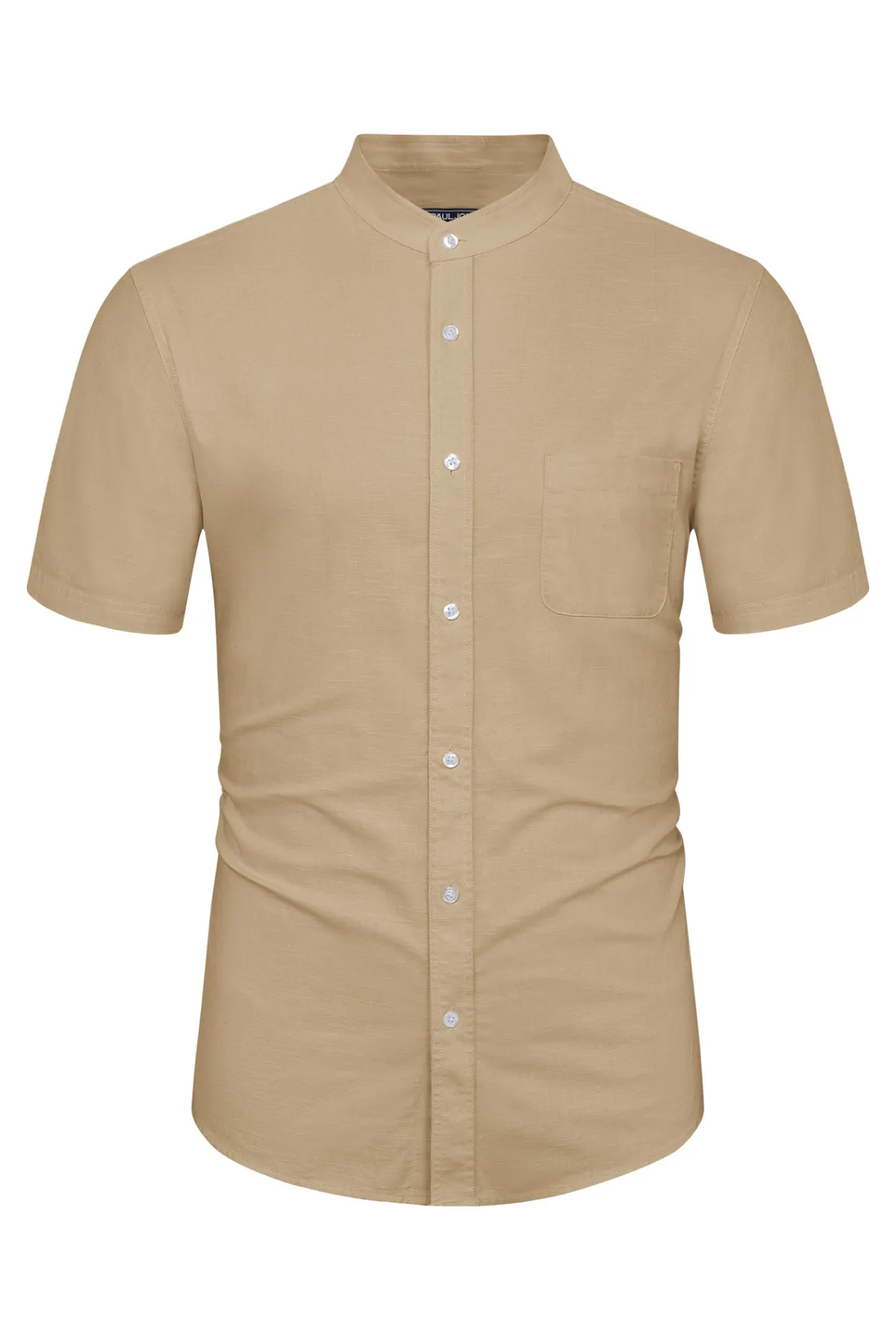 Mens Linen Henley Shirts Band Collar Short Sleeve Hippie Beach Shirts sold by Paul Jones product image thumbnail 3