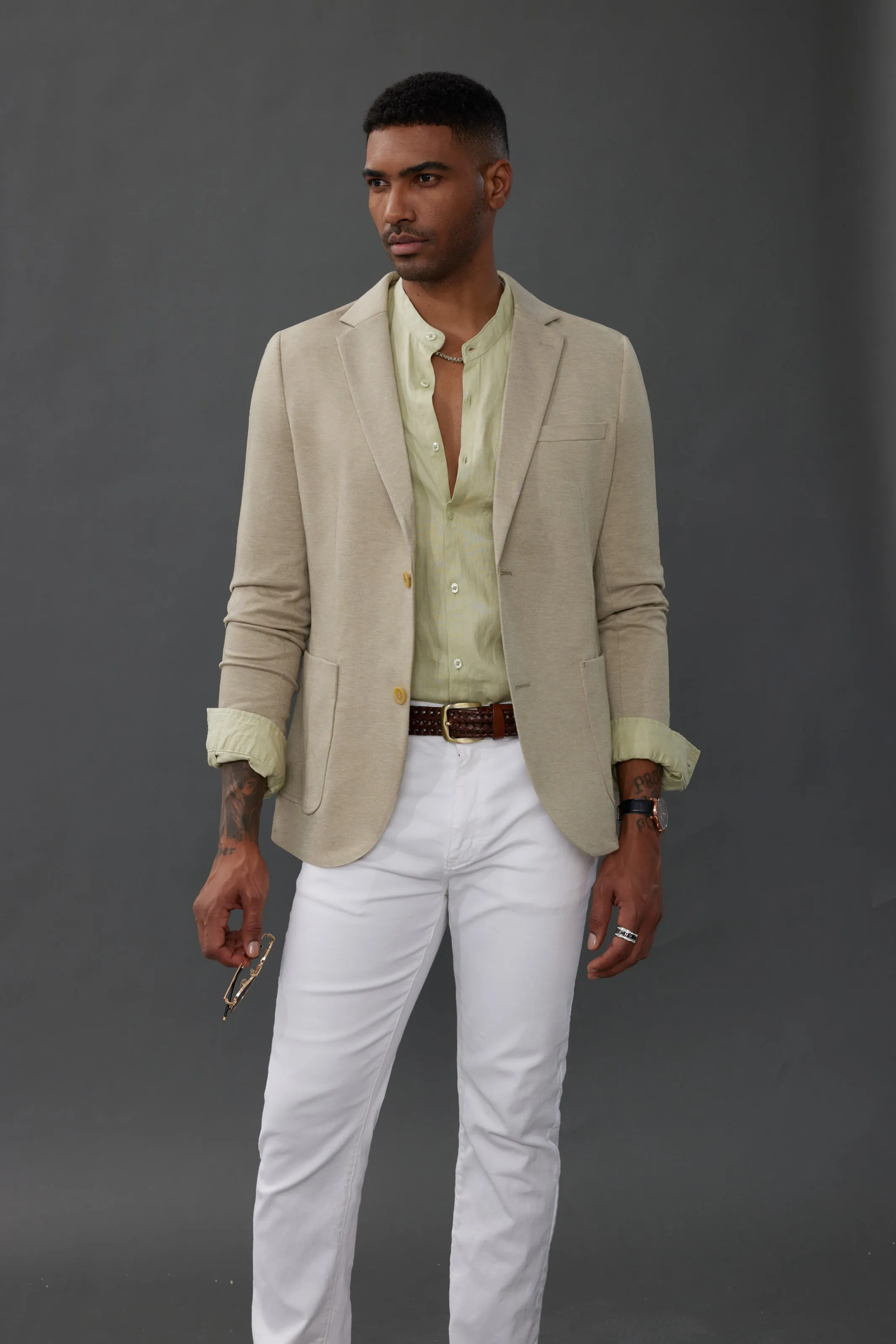 Mens Casual Knit Blazer Two Button Unlined Stretch Sport Coat Suit sold by Paul Jones product image thumbnail 5
