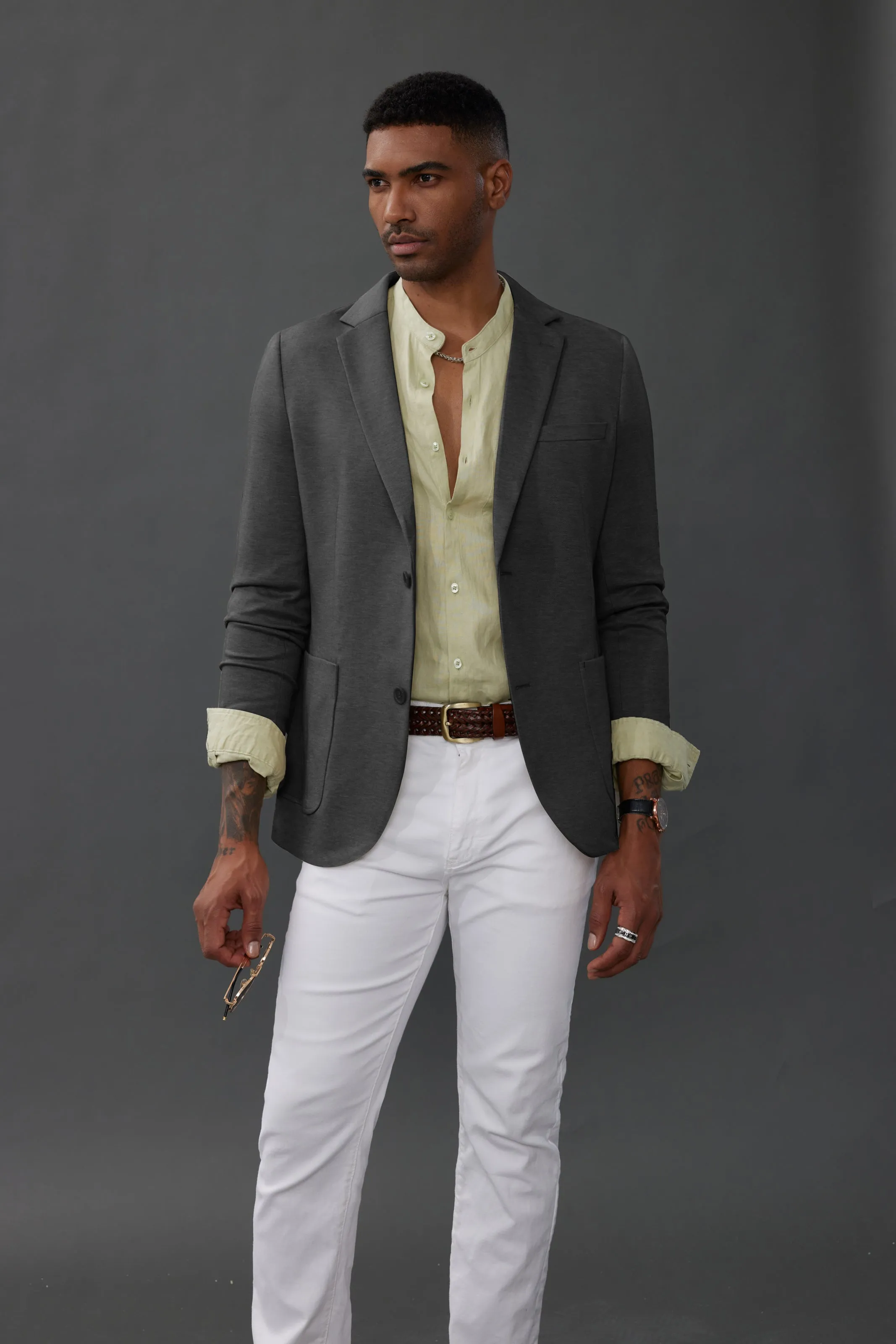 Mens Casual Knit Blazer Two Button Unlined Stretch Sport Coat Suit sold by Paul Jones product image thumbnail 2
