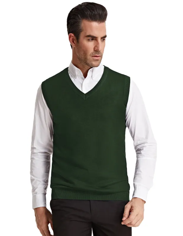 Mens V-Neck Knitted Sweater Vest Solid Plain Sleeveless Pullover Knitwear sold by Paul Jones