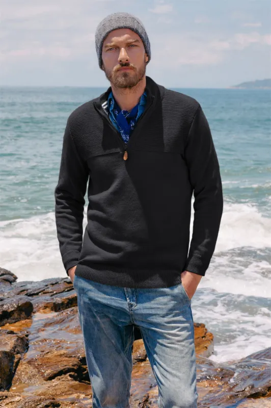 Men's Zip Sweater Slim Fit Casual Pullover Sweater Mock Neck Polo Sweaters sold by Paul Jones