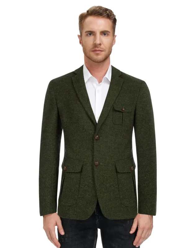 Herring Bone Textured Blazer Coat Notch Lapel Two Buttons Coat sold by Paul Jones