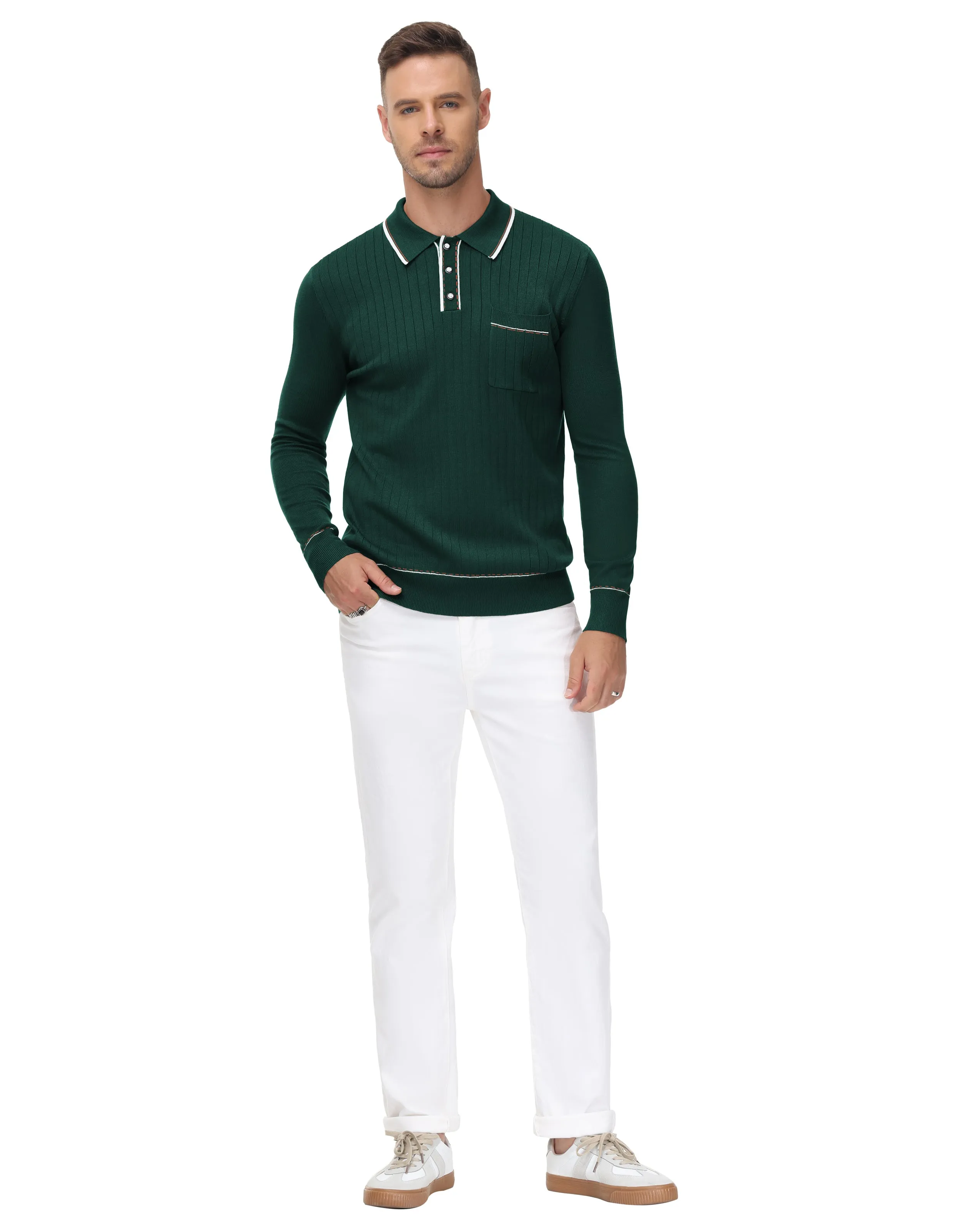 Paul Jones Men Ribbed Sweater Long Sleeve Lapel Collar Button-up Neck Pullover Knitwear sold by Paul Jones product image thumbnail 5