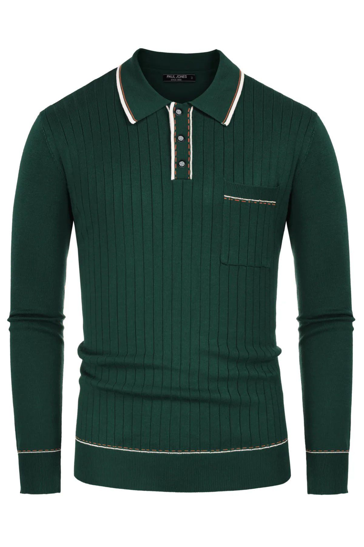 Paul Jones Men Ribbed Sweater Long Sleeve Lapel Collar Button-up Neck Pullover Knitwear sold by Paul Jones product image thumbnail 3