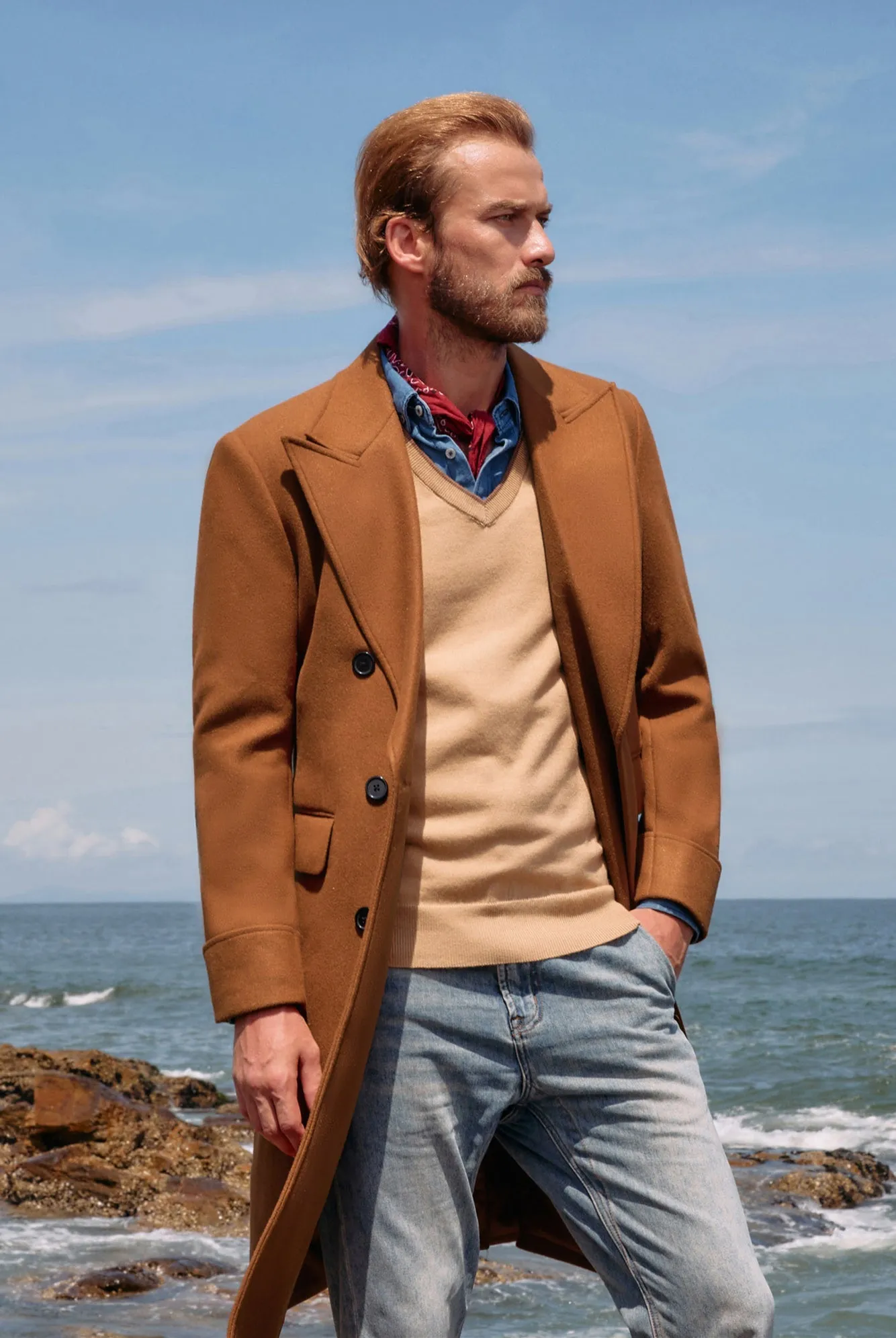 Men's Double Breasted Unisex Peacoat Wool Blend Long Trench Causul Coat sold by Paul Jones