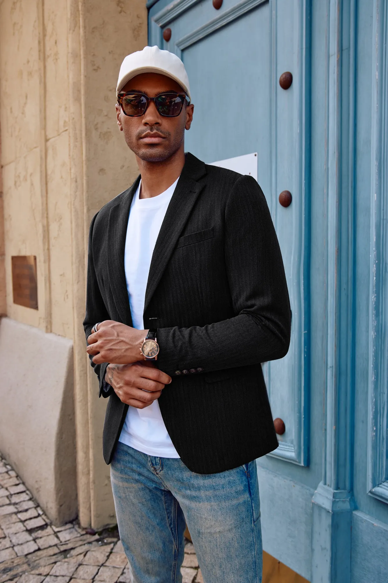 Mens Blazer Jacket Casual Herringbone Suit Jacket Two Buttons Sports Coats for Wedding sold by Paul Jones product image thumbnail 2