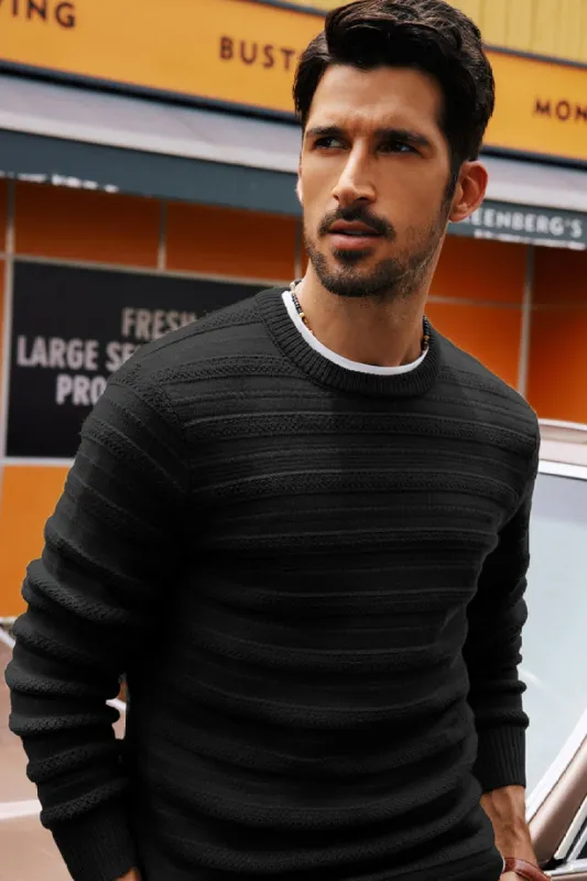 PJ Men Textured Sweater Long Sleeve Crew Neck Ribbed Cuff Pullover Knitwear sold by Paul Jones