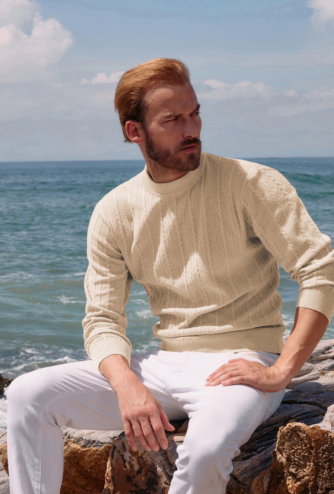 Men's Cable Knitted Sweater Mock Turtleneck Pullover Sweaters sold by Paul Jones