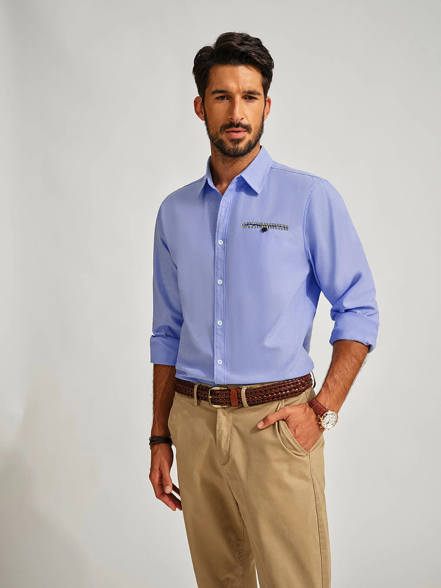 Men Basic Classic Collar Shirt Long Sleeve Curved Hem Button-up Tops sold by Paul Jones product image thumbnail 2