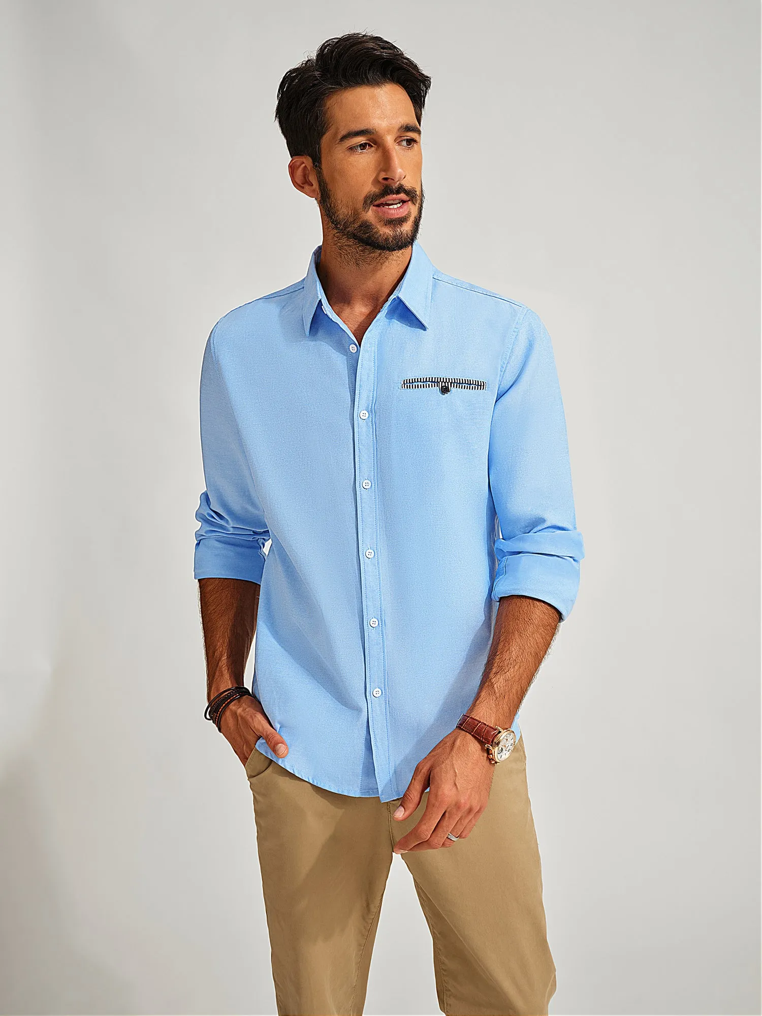 Men Basic Classic Collar Shirt Long Sleeve Curved Hem Button-up Tops sold by Paul Jones product image thumbnail 4