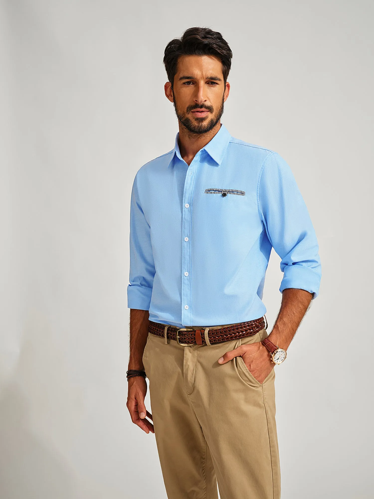 Men Basic Classic Collar Shirt Long Sleeve Curved Hem Button-up Tops sold by Paul Jones product image thumbnail 5