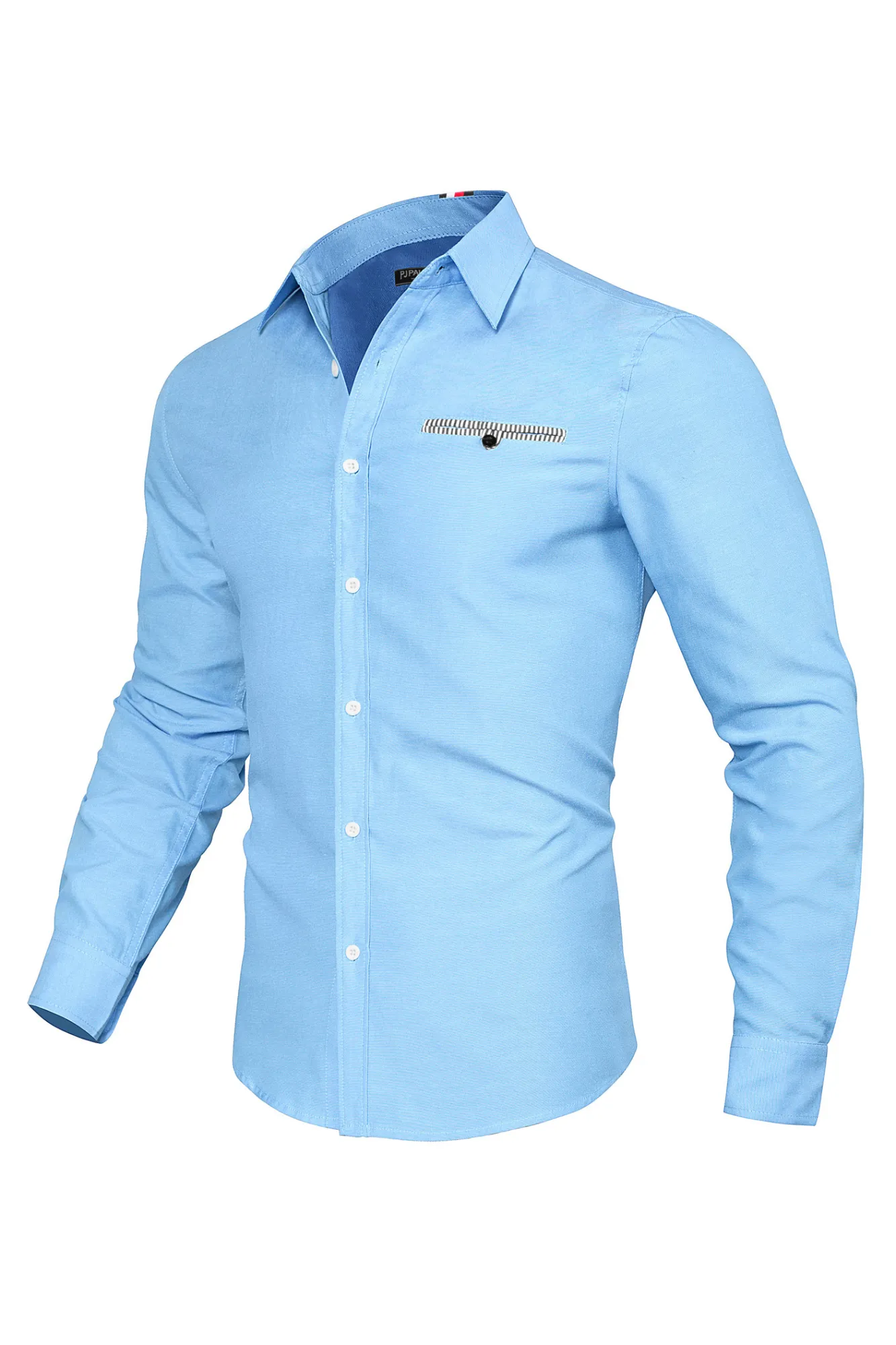 Men Basic Classic Collar Shirt Long Sleeve Curved Hem Button-up Tops sold by Paul Jones product image thumbnail 3