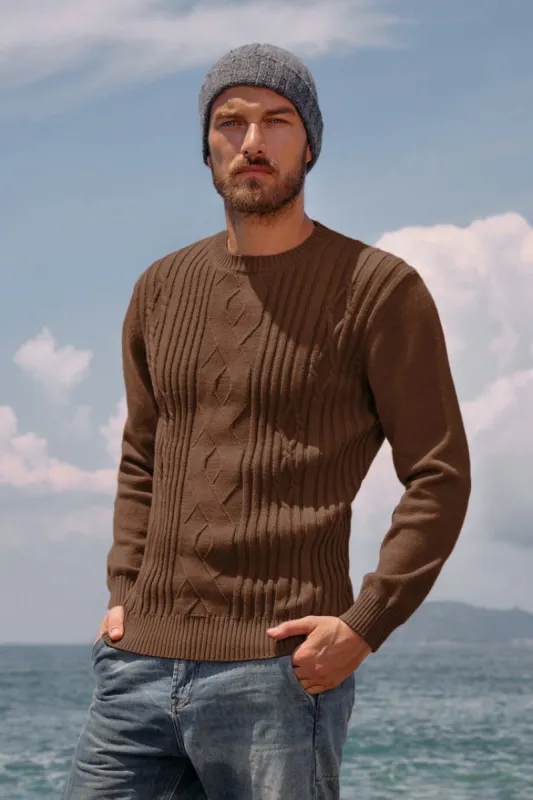 PJ Mens Cable Knit Pullover Sweater Vintage Crewneck Warm Sweaters sold by Paul Jones