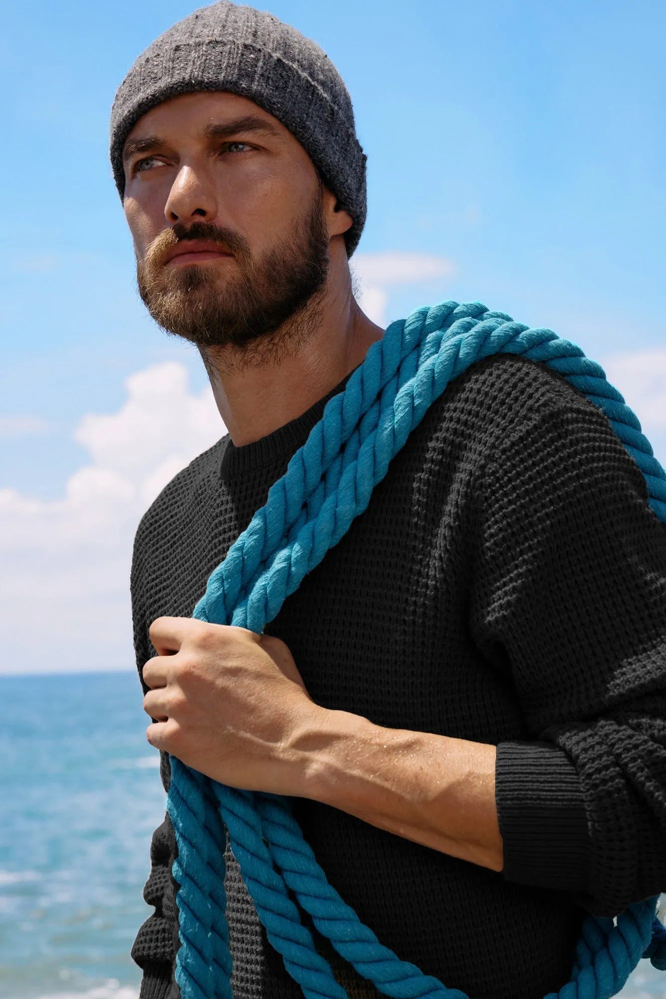 Men's Crewneck Pullover Sweater Waffle Textured Long Sleeve Knitted Sweater sold by Paul Jones product image thumbnail 2