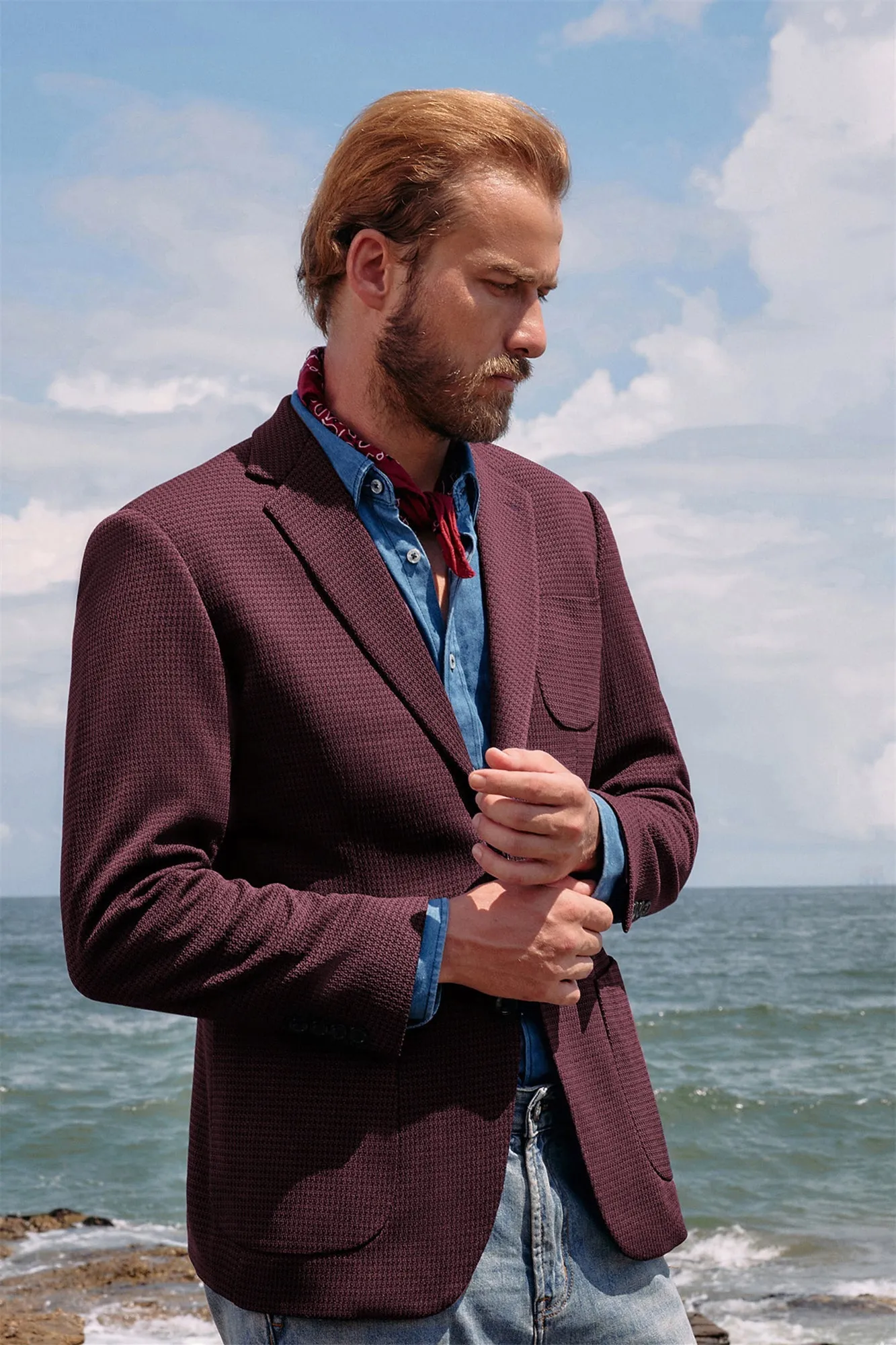 Mens Casual Knit Blazers Two Buttons Lightweight Business Blazer Coat sold by Paul Jones