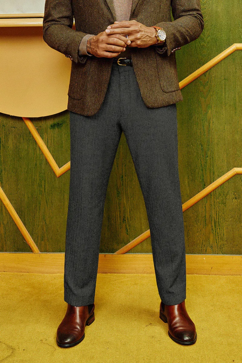 Men Regular Fit Pants Casual Multi-Pocket Herringbone Textured Trousers sold by Paul Jones