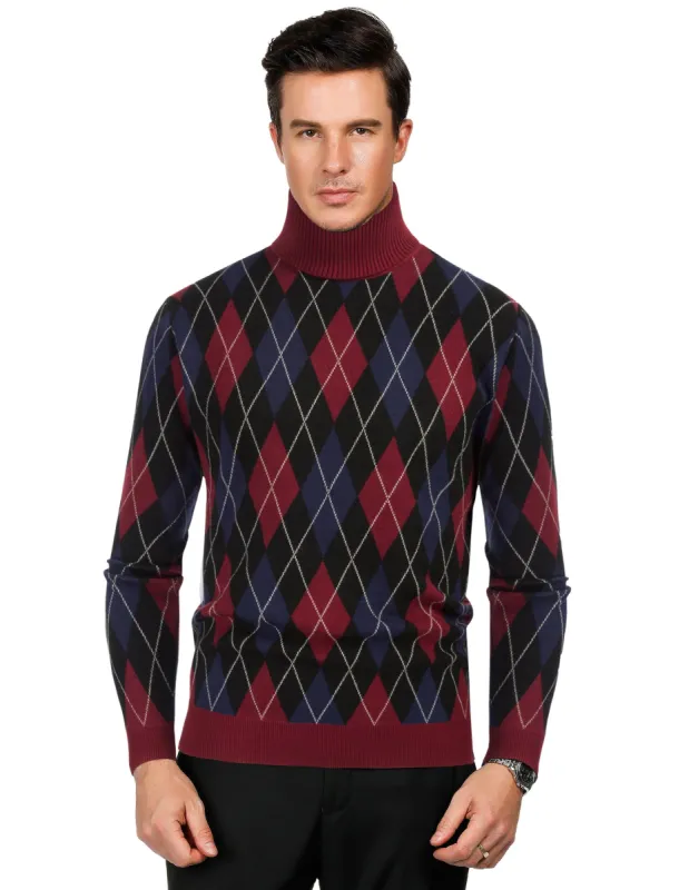 Pj Paul Jones Men's Vintage Argyle Turtlenecks Sweater Thermal Knitted Pullover sold by Paul Jones