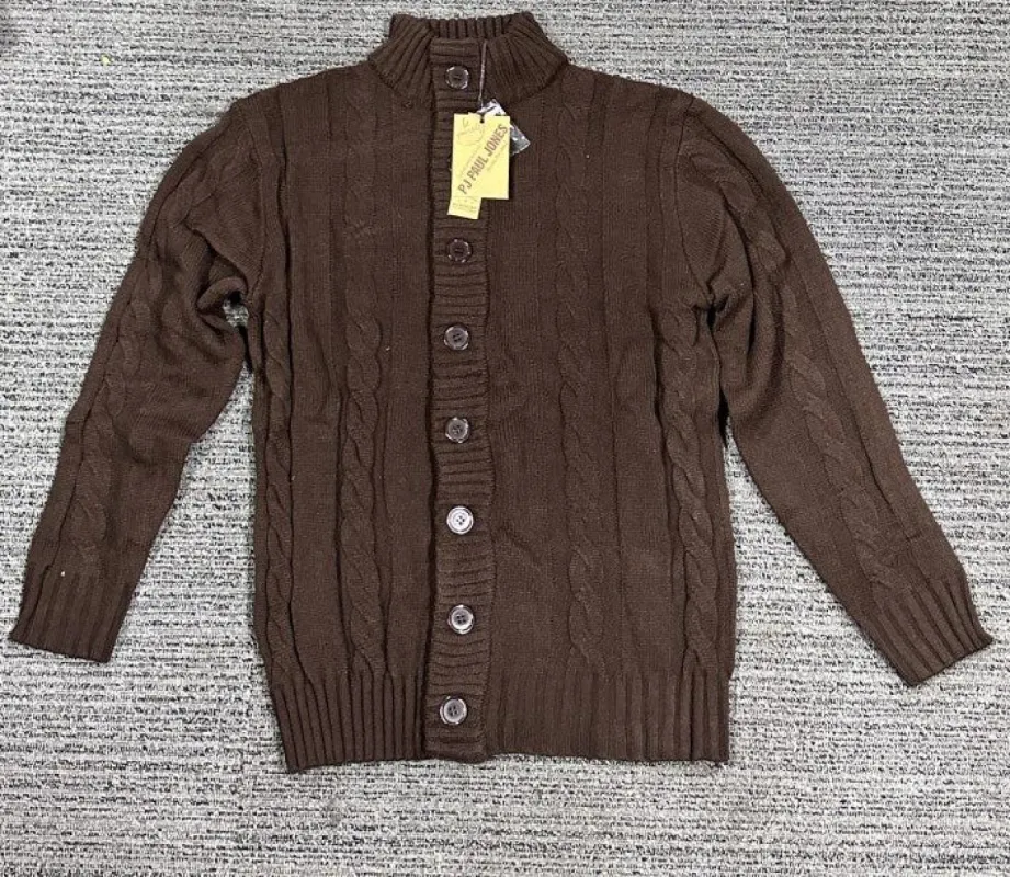 Men's Casual Curling Sweater Cardigans Button Down Knitted Sweater sold by Paul Jones