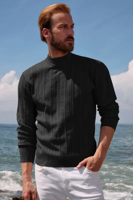 Men's Casual Cable Knitted Sweater Mock Turtleneck Pullover Sweater sold by Paul Jones