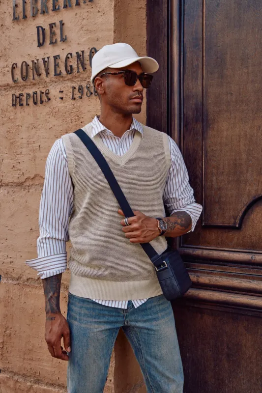 Mens V-Neck Knitted Vest Casual Sleeveless Pullover Sweater Vest sold by Paul Jones