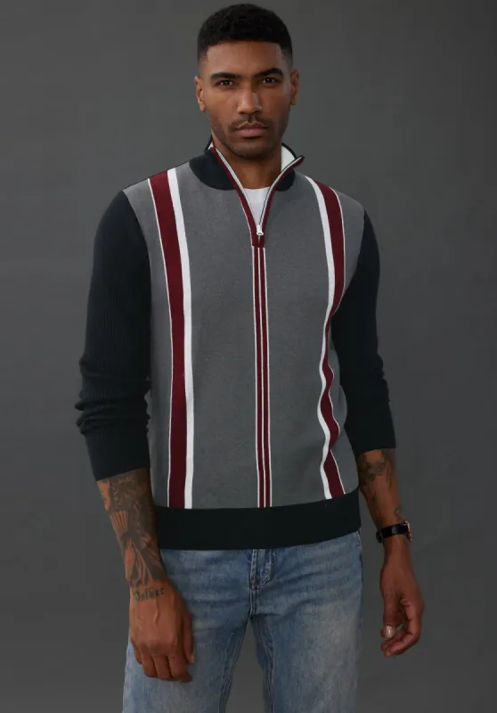 Men Contrast Color Sweater Long Sleeve Zip-up Pullover Jumper sold by Paul Jones