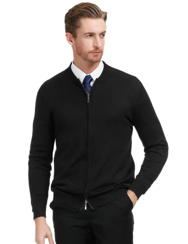 Men Slim Fit Long Sleeve Stand Collar Two-Way Zipper Knitting Baseball Jacket sold by Paul Jones