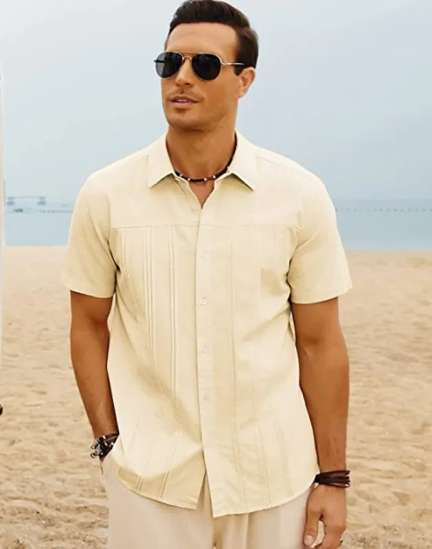 Men Cuban Guayabera Shirt Casual Short Sleeve Button Down Cardigans Shirts sold by Paul Jones