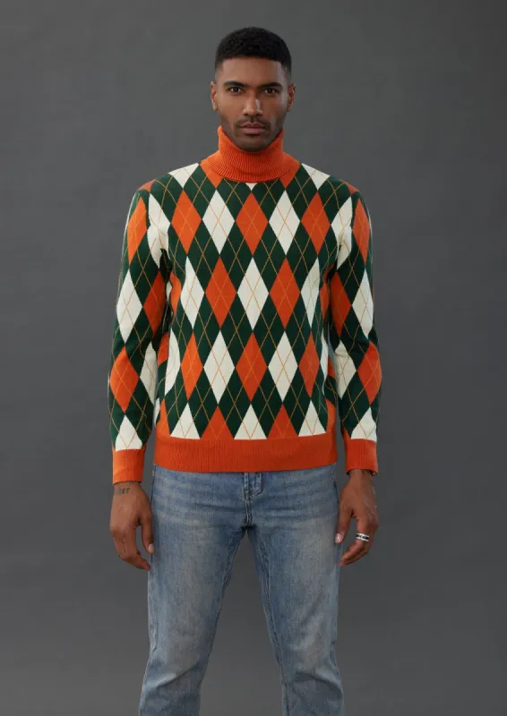 Men's Vintage Argyle Turtlenecks Sweater Thermal Knitted Pullover sold by Paul Jones