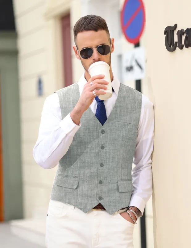 Men's Linen Cotton Suit Vest Slim Fit Waistcoat for Wedding sold by Paul Jones