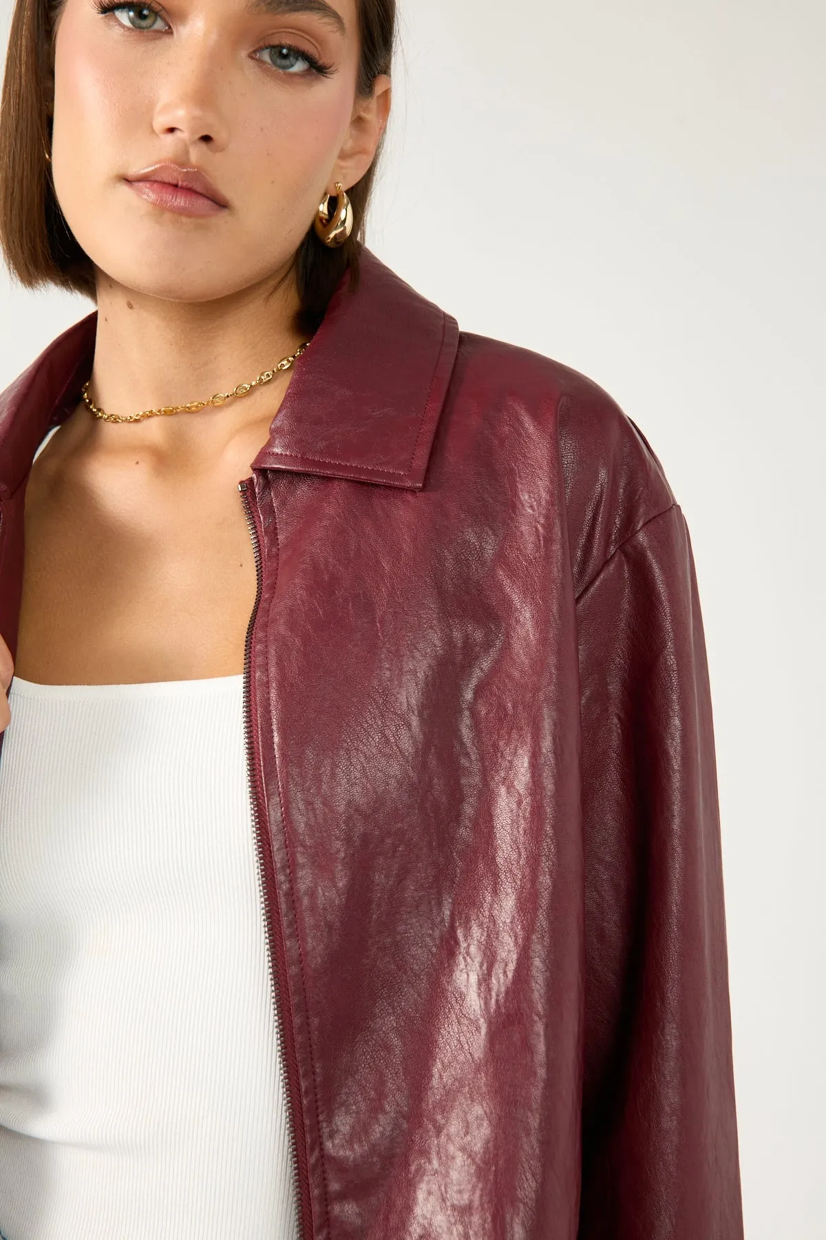 Perfect Stranger Kandice PU Zip Up Jacket Burgundy sold by Perfect Stranger product image thumbnail 4
