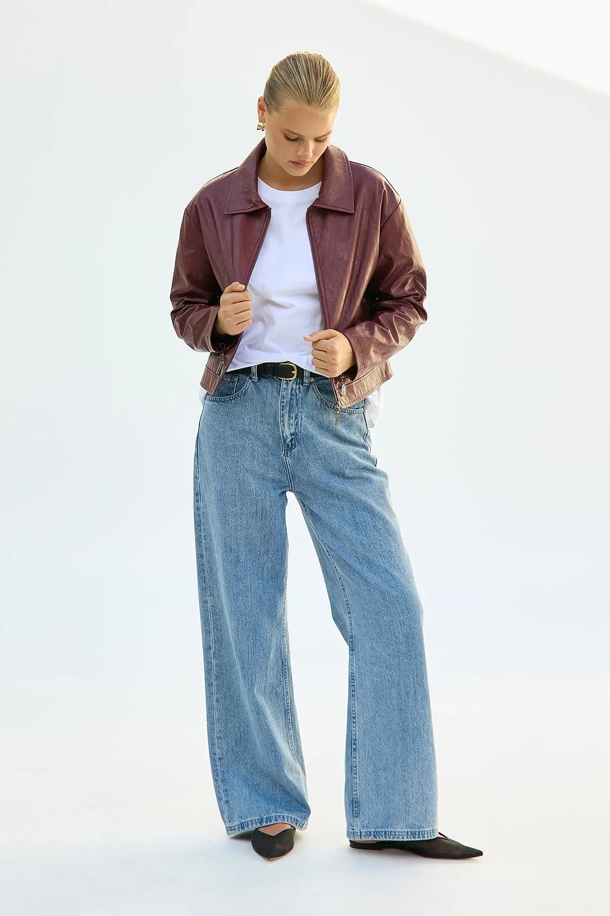 Perfect Stranger Kandice PU Zip Up Jacket Burgundy sold by Perfect Stranger product image thumbnail 2