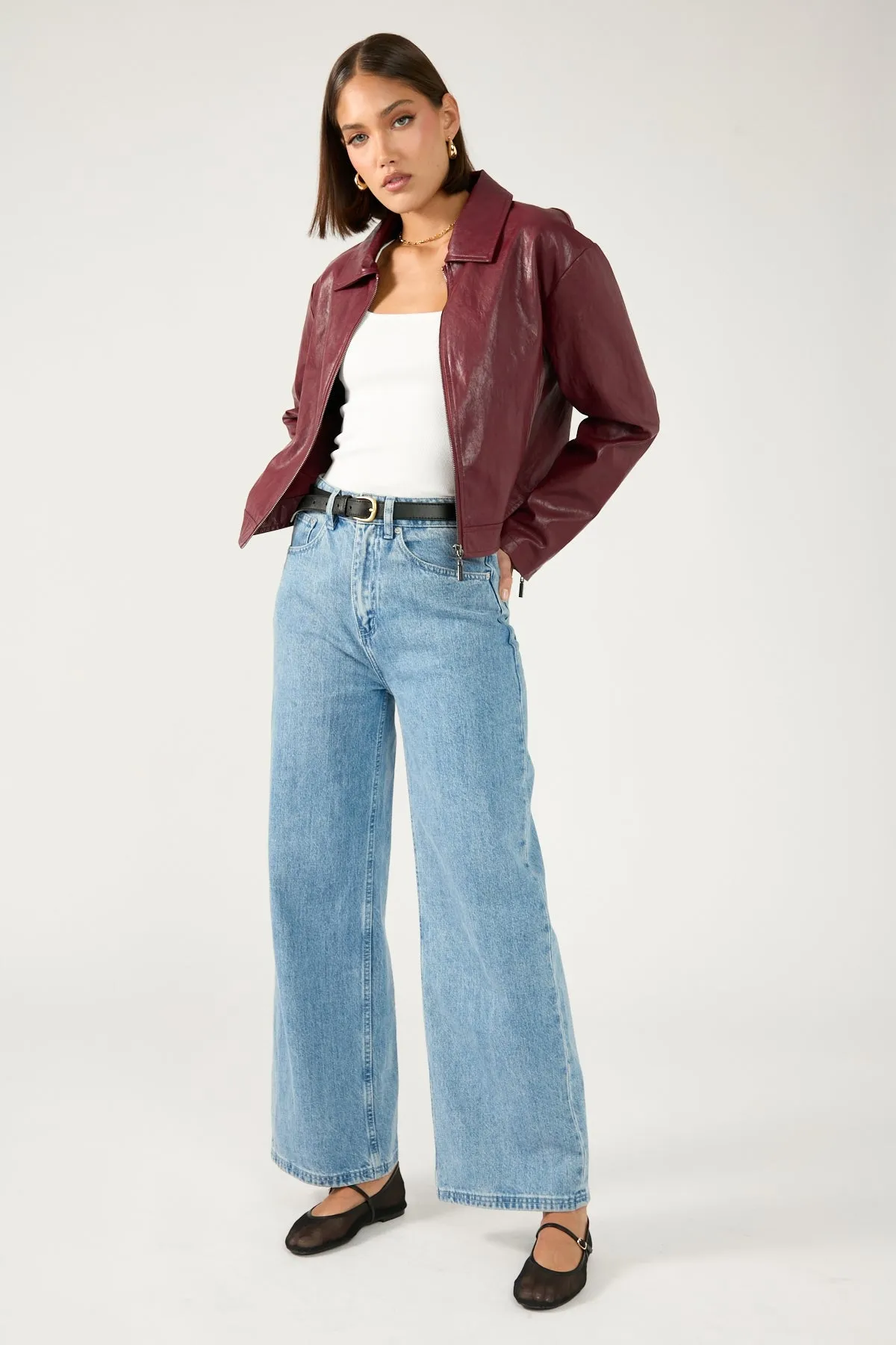 Perfect Stranger Kandice PU Zip Up Jacket Burgundy sold by Perfect Stranger product image thumbnail 3