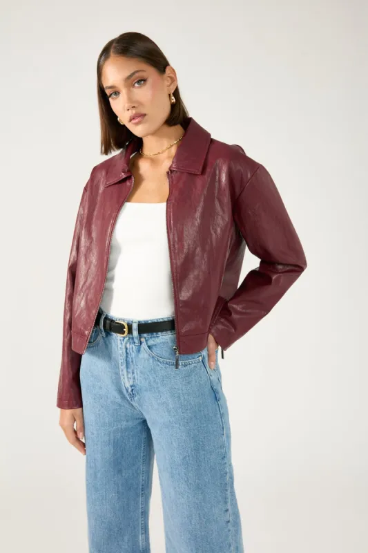 Perfect Stranger Kandice PU Zip Up Jacket Burgundy sold by Perfect Stranger