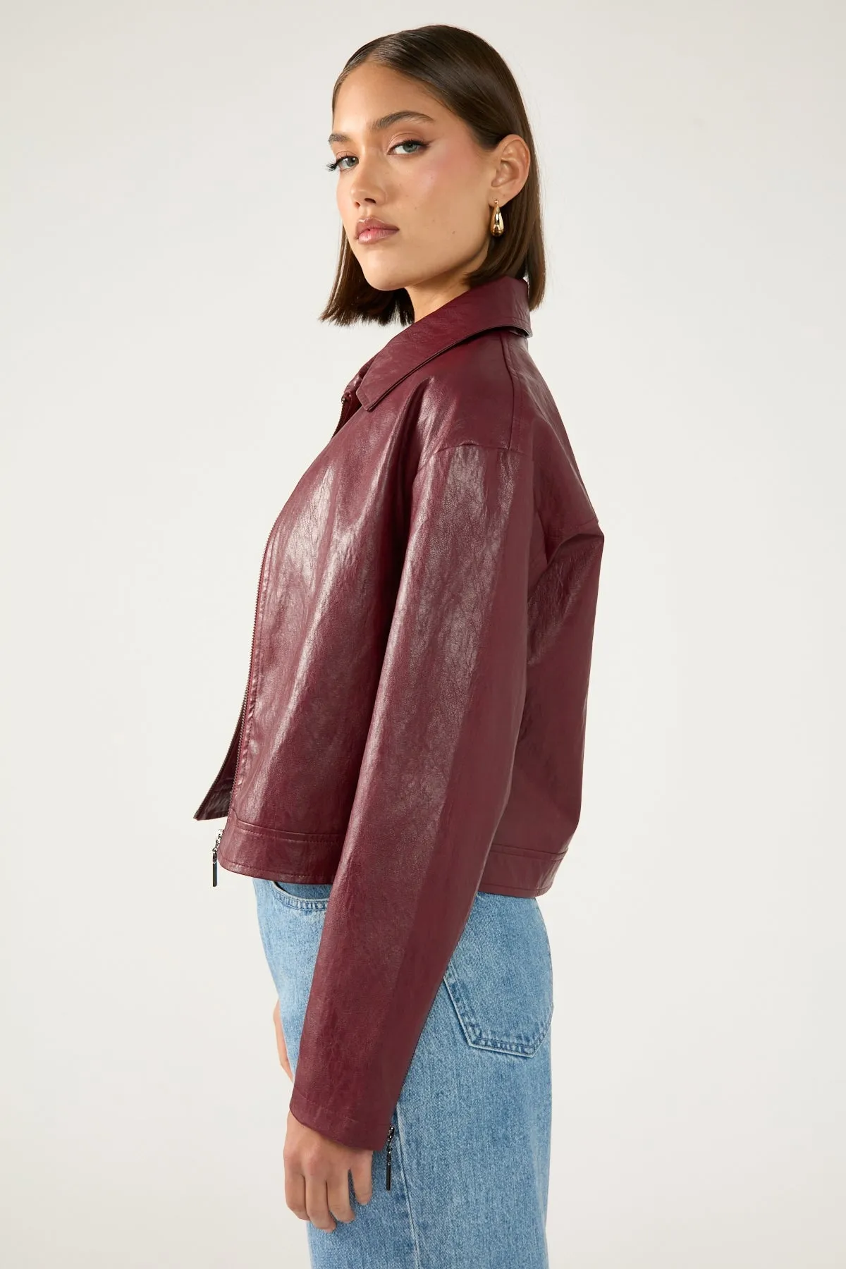 Perfect Stranger Kandice PU Zip Up Jacket Burgundy sold by Perfect Stranger product image thumbnail 5