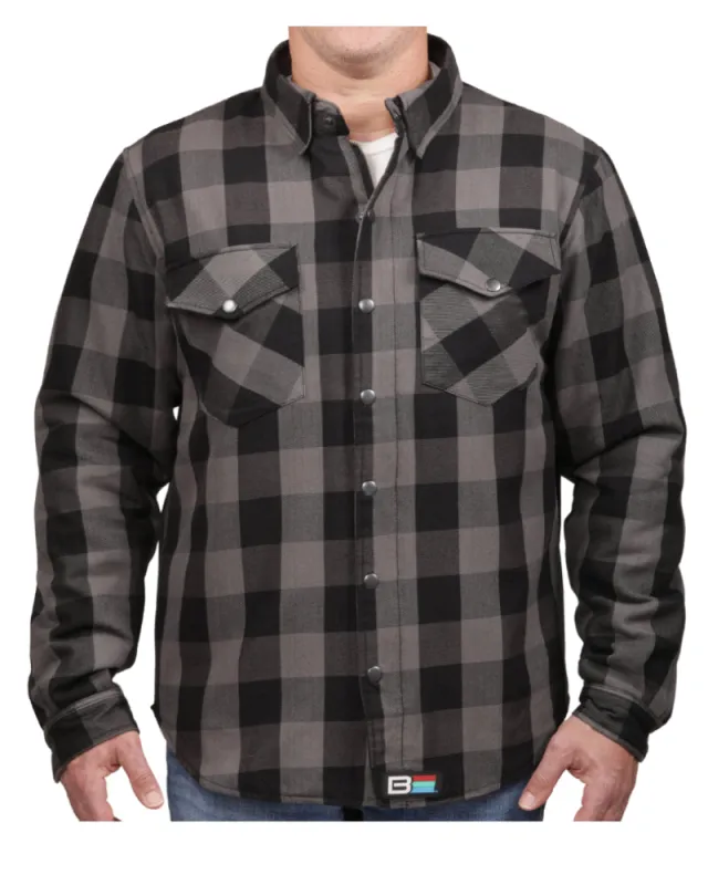 Kevlar Flannel Riding Shirt – Grey + Black Plaid made by Bohn Armor