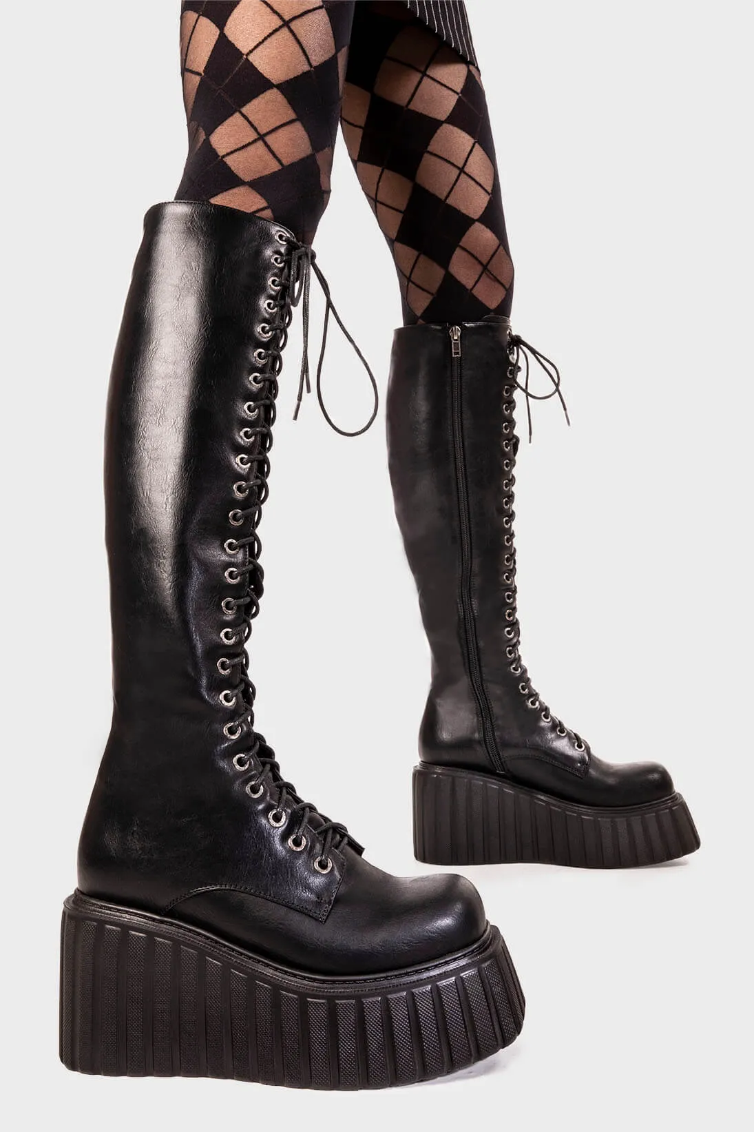 Important Chunky Creeper Platform Knee High Boots sold by Lamoda