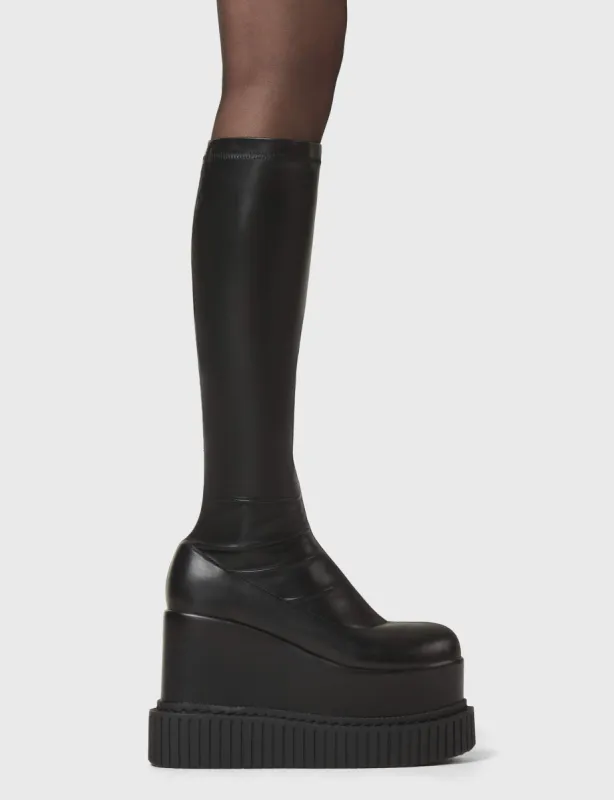 You're Wild Chunky Platform Creeper Knee High Boots sold by Lamoda