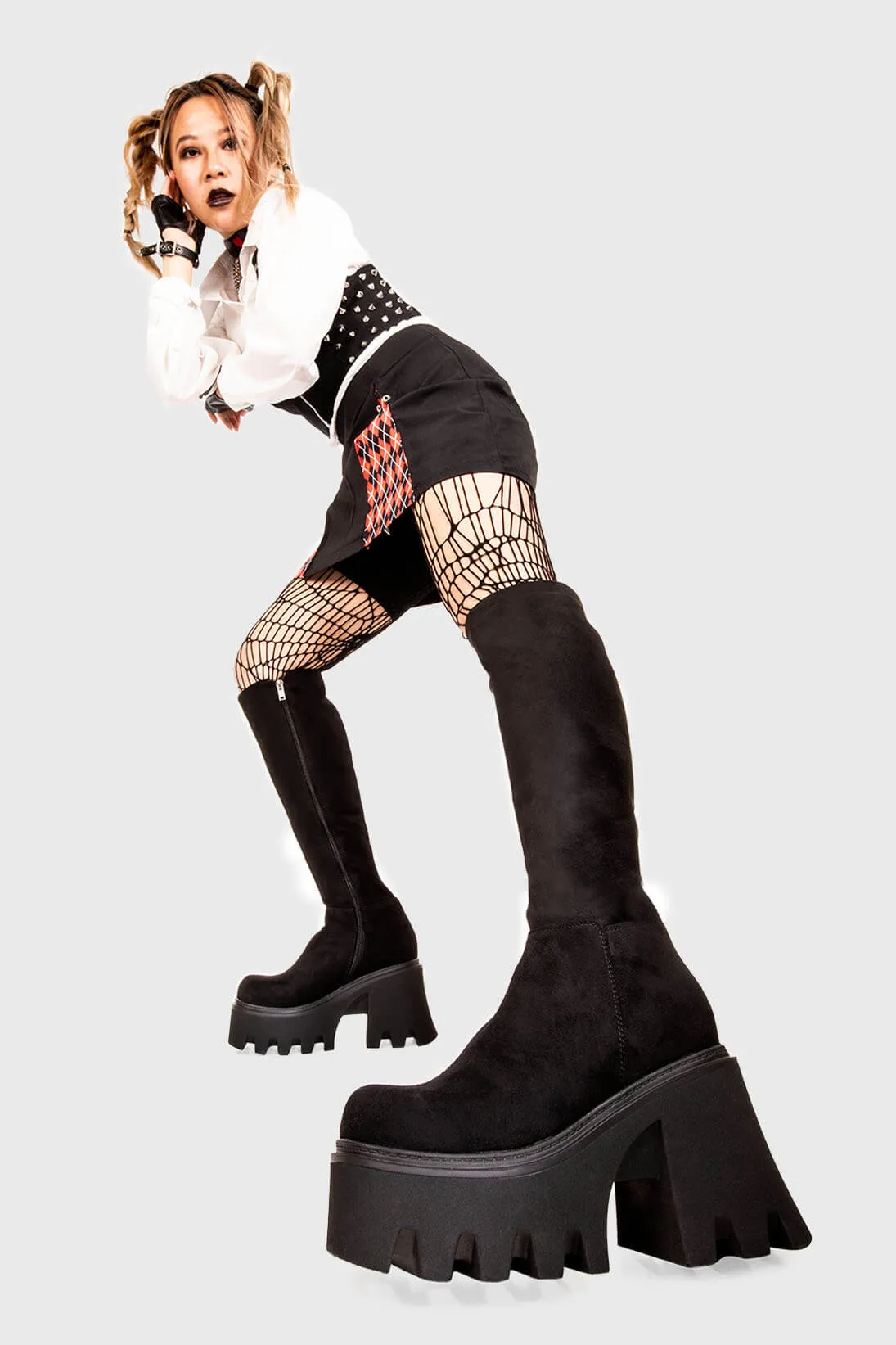 Lamoda Ready Black Suede Chunky Platform Knee High Boots Gothic Heels sold by Lamoda product image thumbnail 2