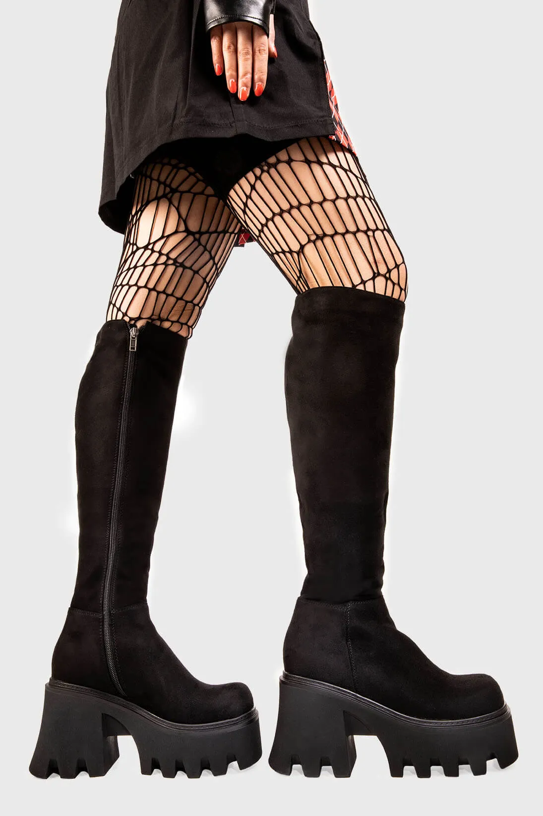 Lamoda Ready Black Suede Chunky Platform Knee High Boots Gothic Heels sold by Lamoda product image thumbnail 3