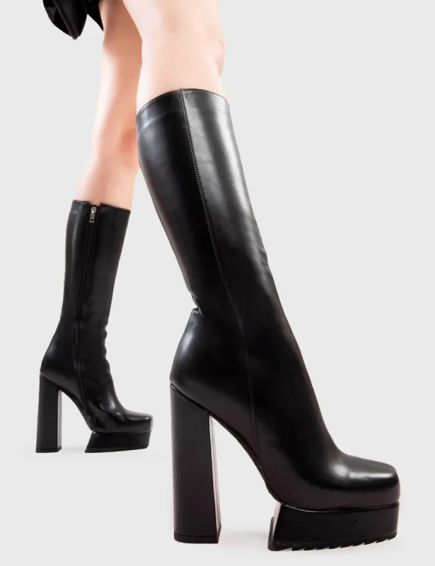 Lamoda Second Nature Black PU Chunky Platform Knee High Boots Statement sold by Lamoda