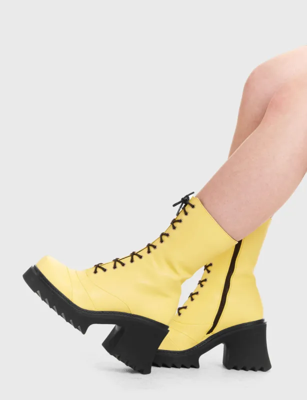 Lamoda On A Buzz Lemon PU Chunky Platform Ankle Boots Trendy Bold Fashion sold by Lamoda