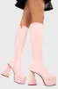 Lamoda Sweet Talker Pink PU Platform Knee High Boots Bold Fashion Statement sold by Lamoda
