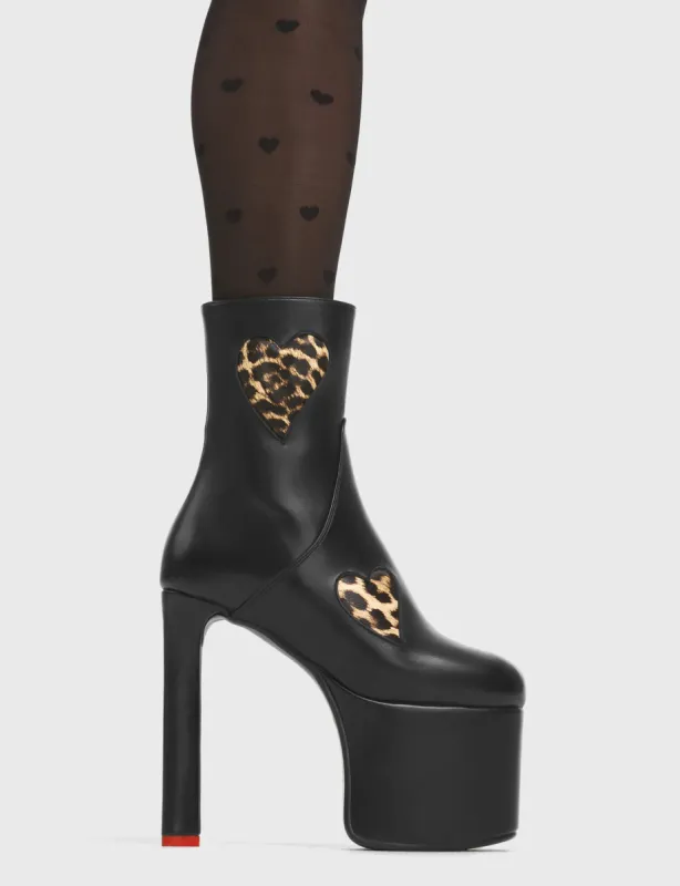 Lamoda Stay the Night Black PU Ankle Boots with Leopard Accent Stylish sold by Lamoda