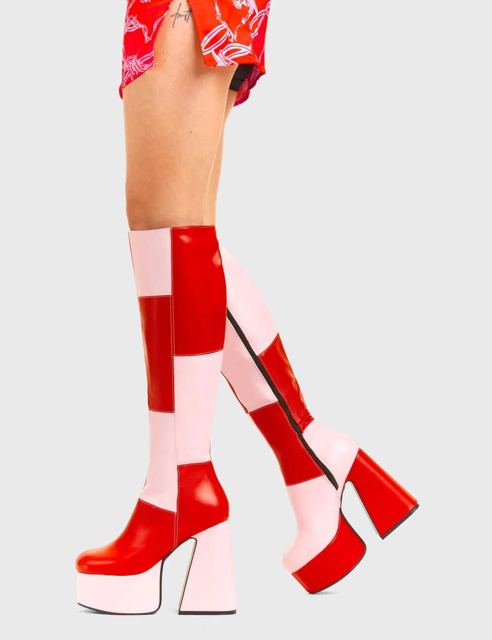 Lamoda Runway Pink RedPU Platform Knee High Boots Trendy Streetwear Fashion sold by Lamoda product image thumbnail 3