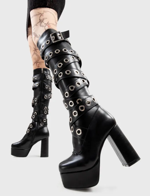 Lamoda Manhunt Black PU Platform Knee High Boots Sleek Stylish Streetwear made by Lamoda