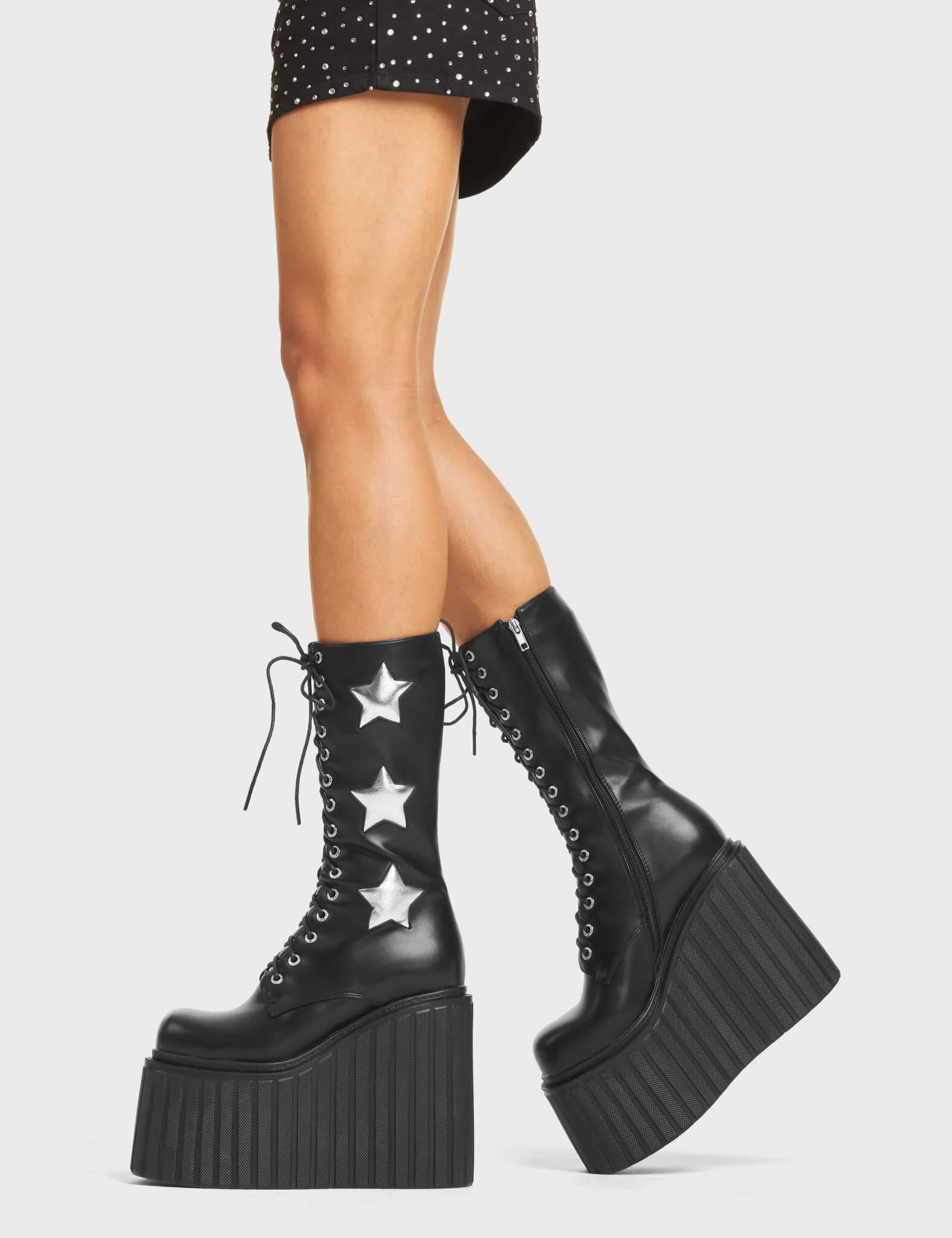 Lamoda Can't Cope Black PU with Silver Detail Lace-Up Platform Ankle Boots sold by Lamoda product image thumbnail 3