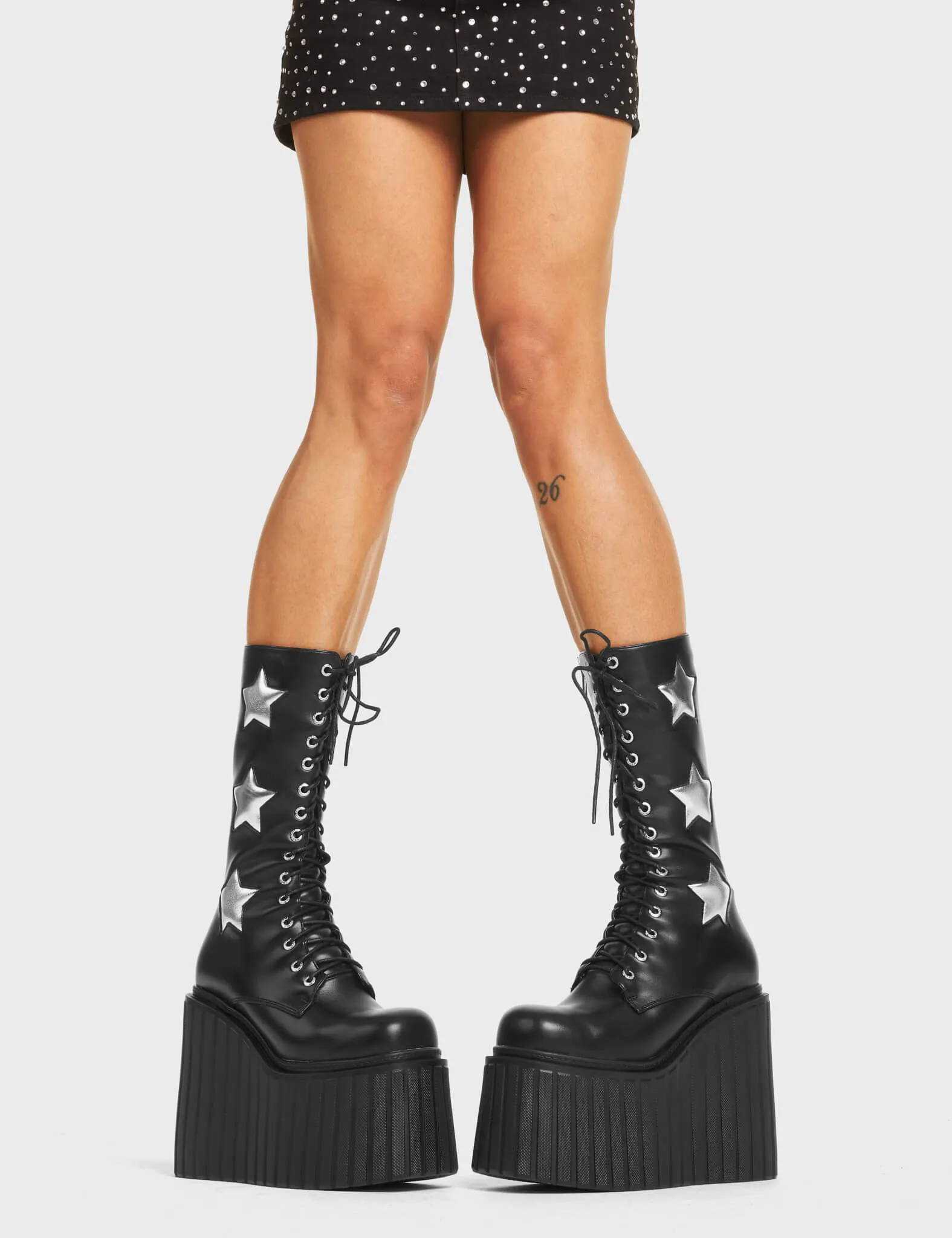 Lamoda Can't Cope Black PU with Silver Detail Lace-Up Platform Ankle Boots sold by Lamoda